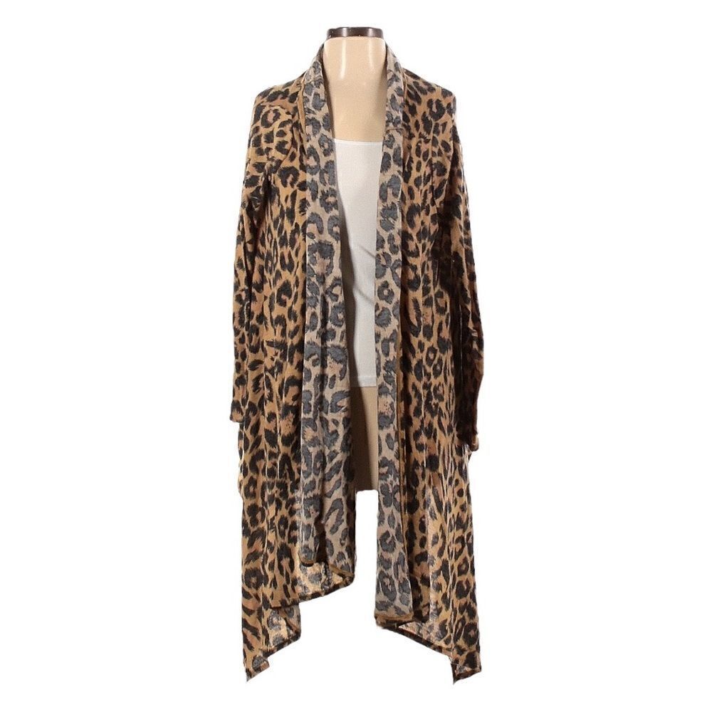 🌺 Body Central Leopard Print Lightweight Waterfall Open Cardigan Size M NWT